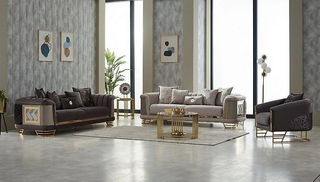 JVmoebel Sofa Couch Garnitur Dreisitzer Sessel Violett Couch Stoff 3tlg Pol günstig online kaufen
