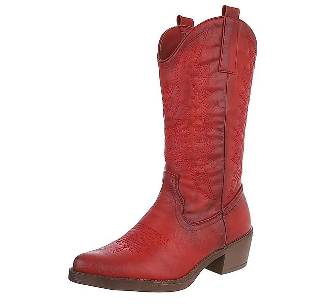 Ital-Design Damen Kniehohe Western-Stiefel mit Stickerei und Blockabsatz We günstig online kaufen