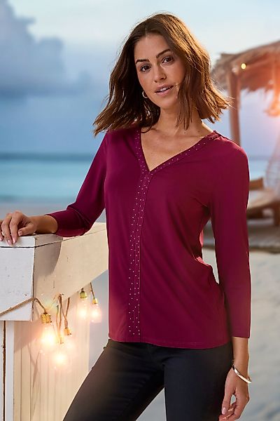 LASCANA 3/4-Arm-Shirt "mit modischen Glitzerdetails", aus bügelfreier Quali günstig online kaufen
