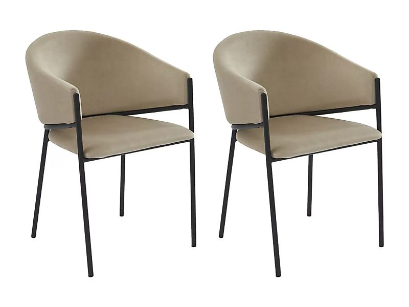 Stuhl mit Armlehnen 2er-Set - Samt & Schwarzes Metall - Beige - ORDIDA von günstig online kaufen