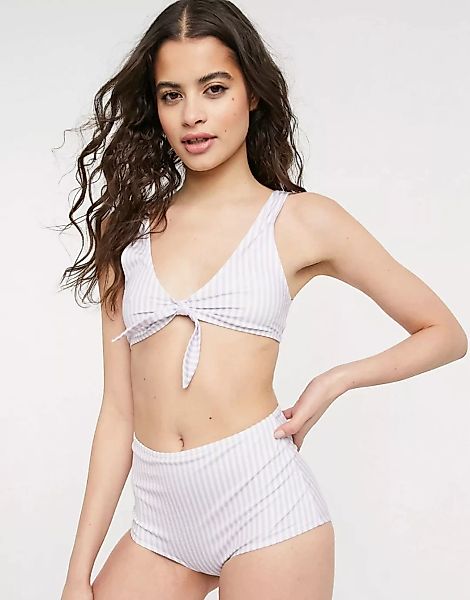 Monki – Nilla – Gestreifte Bikinihose aus recyceltem Polyester mit hohem Bu günstig online kaufen