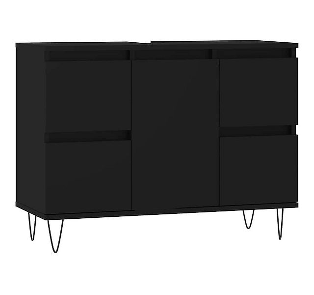 furnicato Badezimmer-Set Badschrank Schwarz 80x33x60 cm Holzwerkstoff, (1-S günstig online kaufen