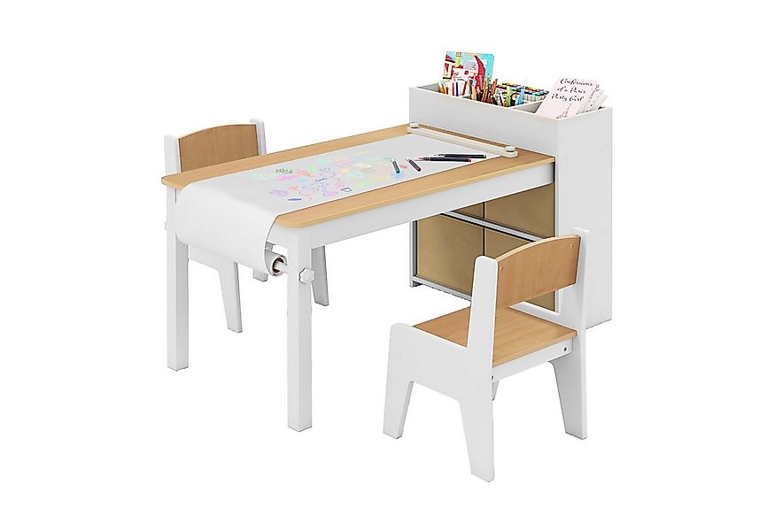 COSTWAY Kindersitzgruppe, (3-tlg), Kinderschreibtisch mit 2 Stühlen, Papier günstig online kaufen