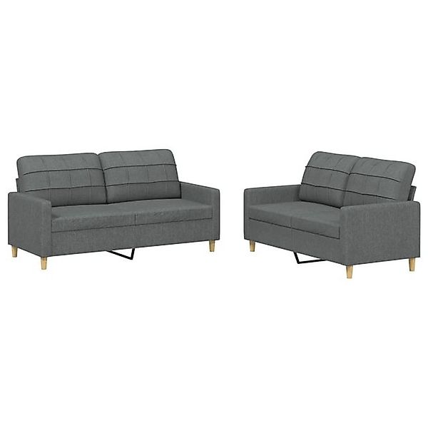 vidaXL Sofa, 2-tlg. Sofagarnitur mit Kissen Dunkelgrau Stoff günstig online kaufen