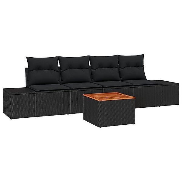 vidaXL Loungesofa 5-tlg. Garten-Sofagarnitur mit Kissen Schwarz Poly Rattan günstig online kaufen