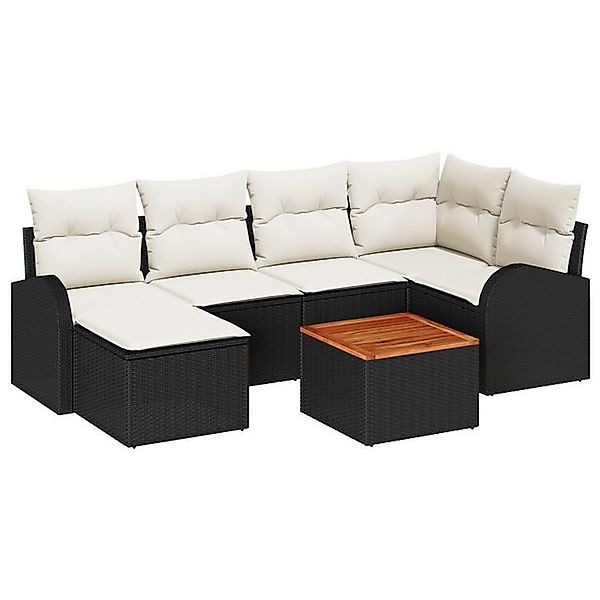 vidaXL Loungesofa 7-tlg. Garten-Sofagarnitur mit Kissen Schwarz Poly Rattan günstig online kaufen