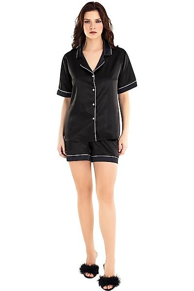 Pyjamashorts Damen Satin Pyjama-Set mit Shorts und Knopfleiste günstig online kaufen
