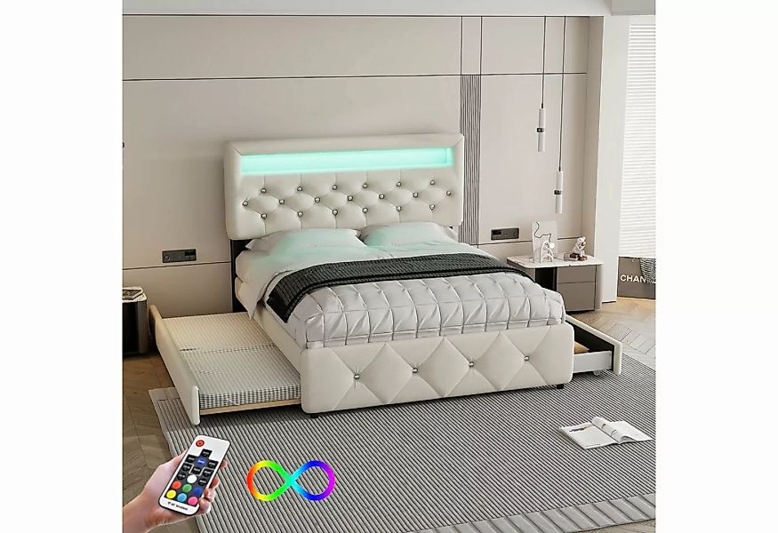 MODFU Polsterbett Doppelbett mit Bettauszug und 2 Schubladen, 140*200cm (90 günstig online kaufen