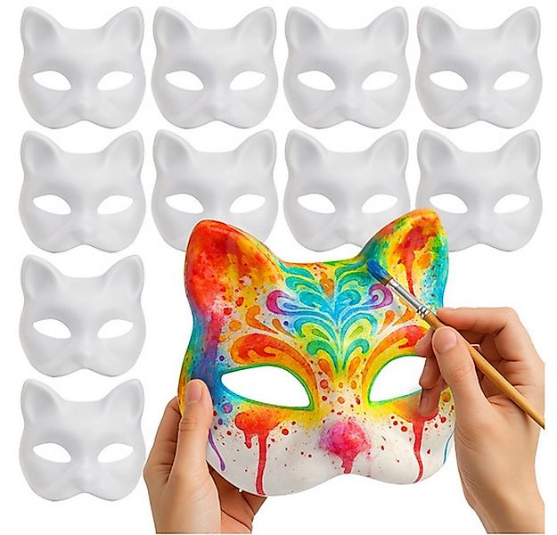 Ruhhy Verkleidungsmaske Katzengesichtsmaske DIY, (Spar-Set, 10-tlg., bemale günstig online kaufen