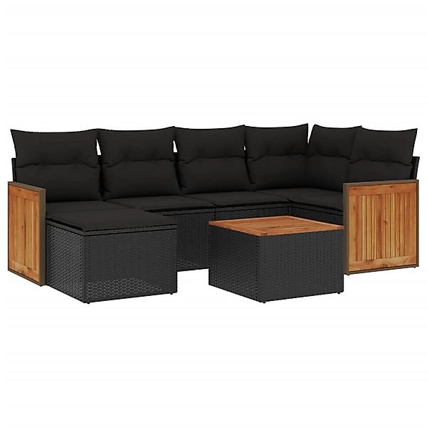 vidaXL 7-Tlg Garten-Sofagarnitur mit Kissen Schwarz Poly Rattan 3260263 günstig online kaufen