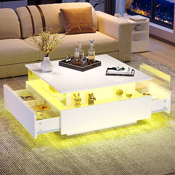 HAUSS SPOLE Couchtisch Hochglanz-LED-Couchtisch mit 2 günstig online kaufen