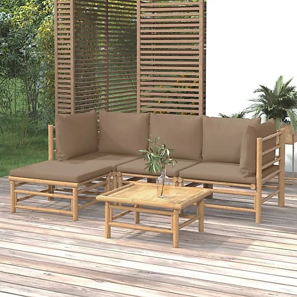Vidaxl 5-tlg. Garten-lounge-set Mit Kissen Taupe Bambus günstig online kaufen