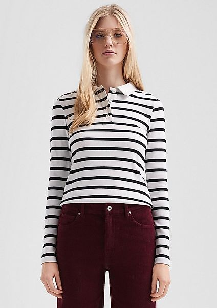 QS Langarmshirt T-Shirt Geripptes Poloshirt mit Streifen günstig online kaufen