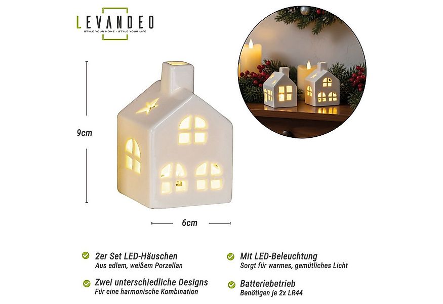 Levandeo® Teelichthalter, 2er Set LED Haus Weiß Porzellan Lichthaus Tischde günstig online kaufen