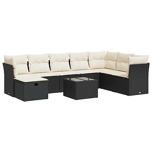 vidaXL 9-Tlg Garten-Sofagarnitur mit Kissen Schwarz Poly Rattan 3325342 günstig online kaufen