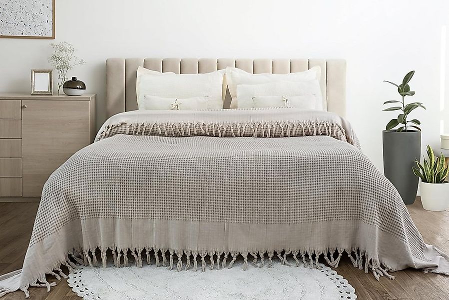 BOHORIA Tagesdecke Tagesdecke Santorini Sepia 220x240 cm Waffeloptik Überwu günstig online kaufen