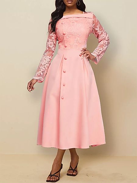 Floral Patch Lace Stich Langarm Big Swing Kleid günstig online kaufen