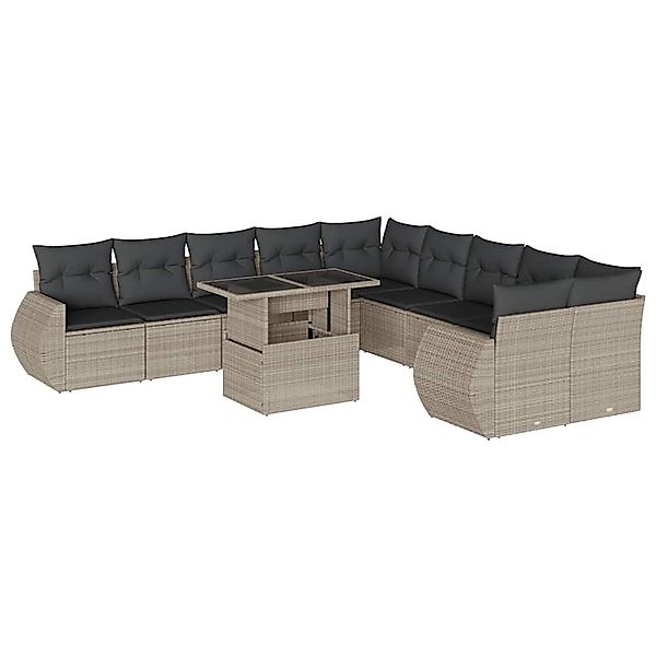 vidaXL 11-Tlg Garten-Sofagarnitur mit Kissen Hellgrau Poly Rattan 3268802 günstig online kaufen