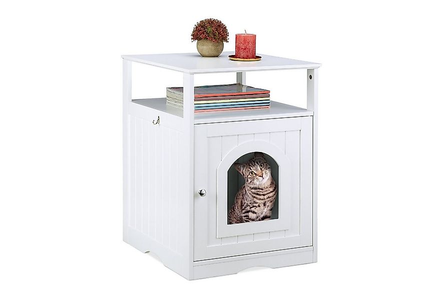 relaxdays Katzentoilette Weißer Katzenschrank mit Ablage günstig online kaufen