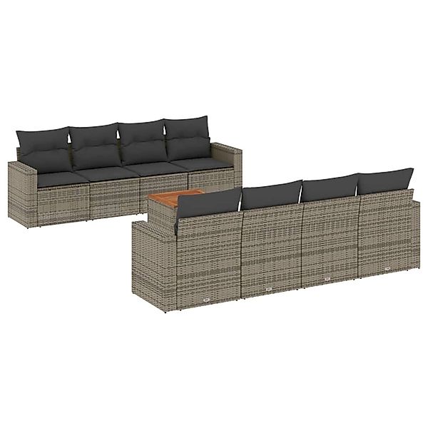 vidaXL 9-Tlg Garten-Sofagarnitur mit Kissen Grau Poly Rattan 3256375 günstig online kaufen