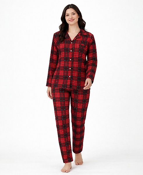 fashionshowcase Pyjama Damen Schlafanzug Velours kariert – Zweiteiliges Hau günstig online kaufen