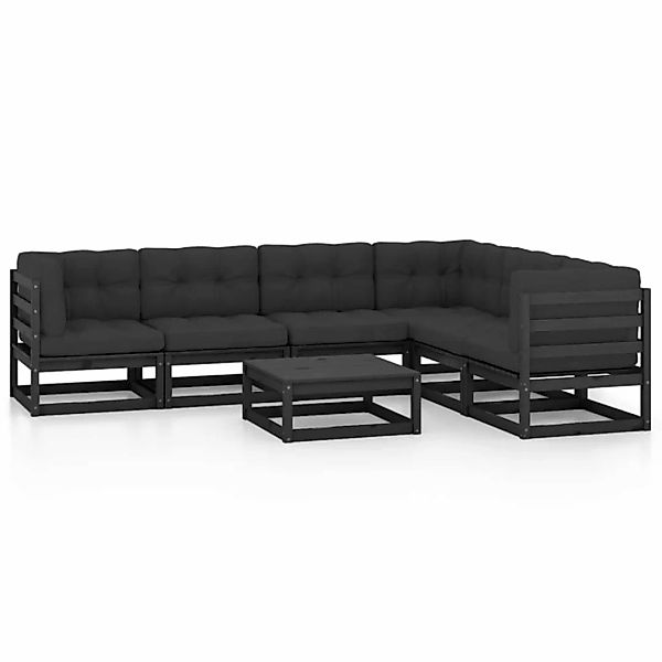 7-tlg. Garten-lounge-set Mit Kissen Schwarz Massivholz Kiefer günstig online kaufen