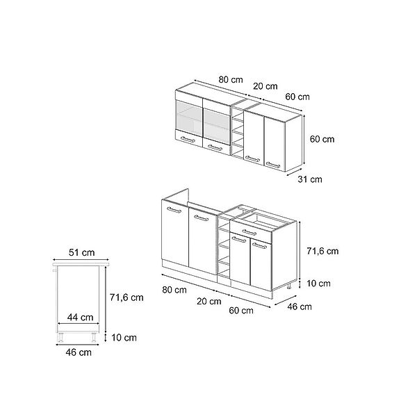 Vicco Küchenzeile R-Line, Anthrazit Landhaus/Anthrazit, 160 günstig online kaufen