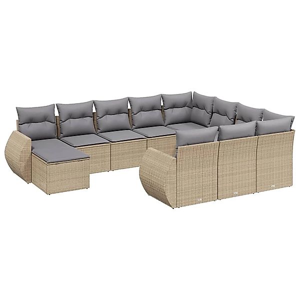 vidaXL 11-Tlg Garten-Sofagarnitur mit Kissen Beige Poly Rattan 3257522 günstig online kaufen