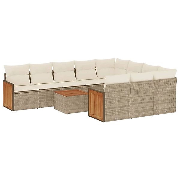 vidaXL 11-Tlg Garten-Sofagarnitur mit Kissen Beige Poly Rattan 3228025 günstig online kaufen