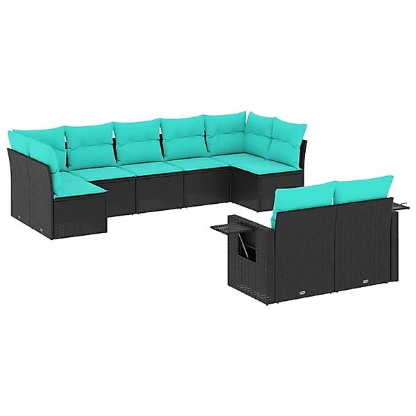 vidaXL 9-Tlg Gartensofa-Set mit Kissen Schwarz Polyrattan 3220616 günstig online kaufen
