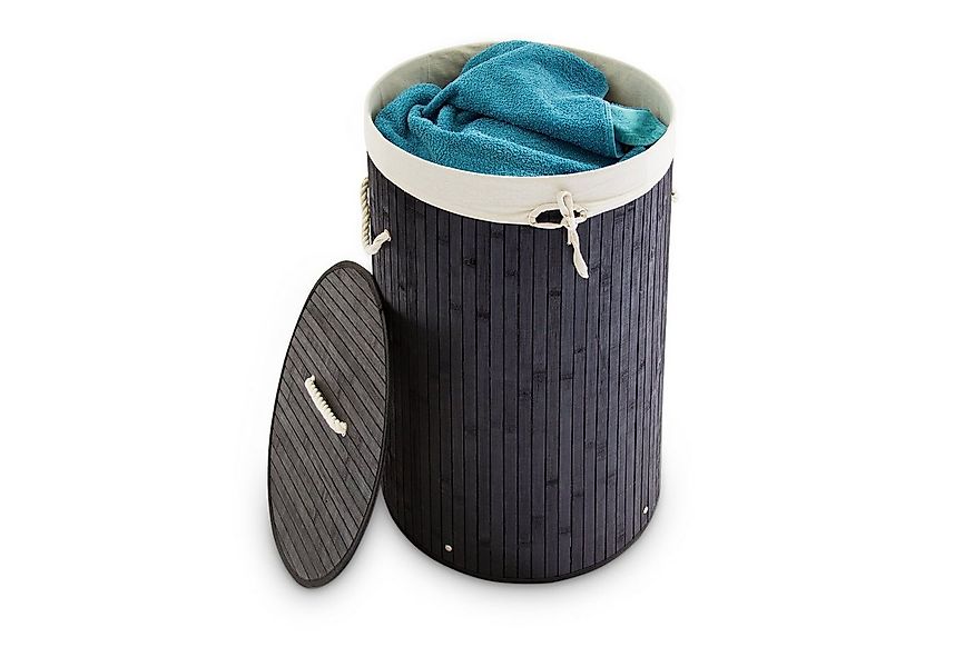 relaxdays Wäschekorb Bambus rund, schwarz günstig online kaufen