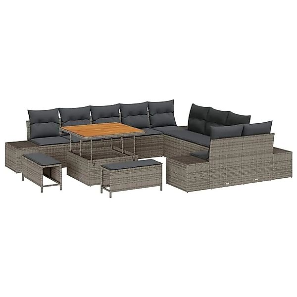 vidaXL Gartensofa-Set mit Kissen mit Speicher 13 Stk Grau Poly Rattan 33647 günstig online kaufen