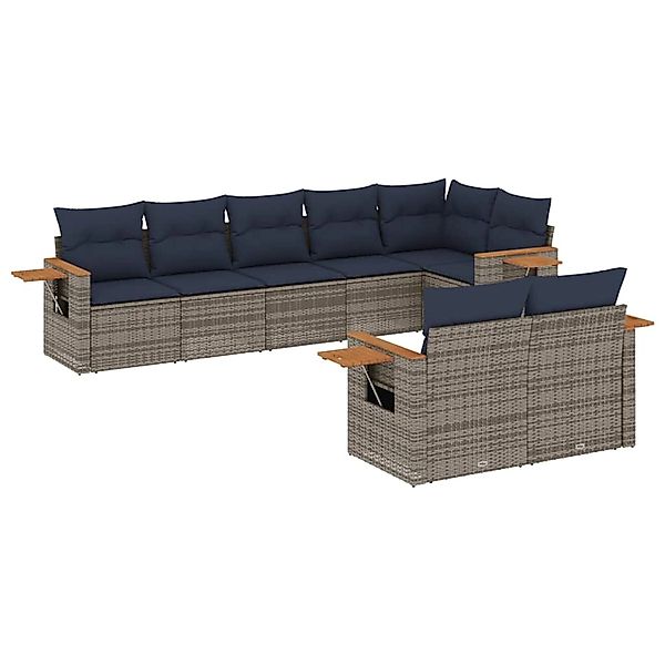 vidaXL 8-Tlg Garten-Sofagarnitur mit Kissen Grau Poly Rattan 3226992 günstig online kaufen