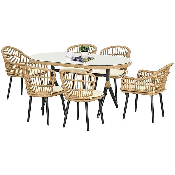 Outsunny Salon de Jardin 6 Personen Rattan PE Esszimmer-Set - 1 rechteckige günstig online kaufen