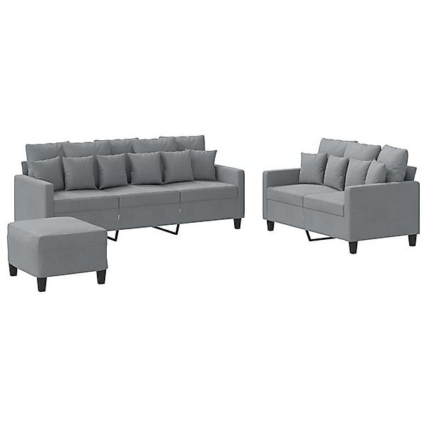 vidaXL Sofa, 3-tlg. Sofagarnitur mit Kissen Hellgrau Stoff günstig online kaufen