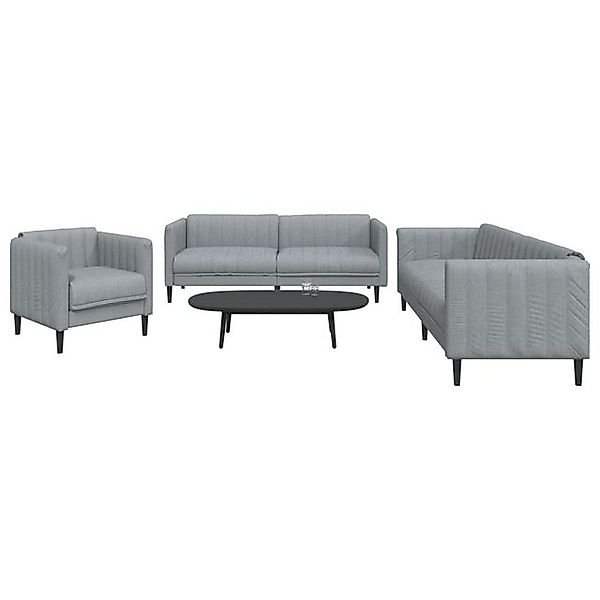 vidaXL Sofa Sofagarnitur Set mit Kissen Stoff, 3-tlg., Hellgrau günstig online kaufen