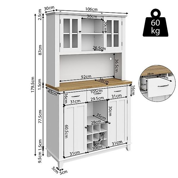 Celya Küchenbuffet Küchenschrank,Hochschrank Küchenbuffet,Vitrinenschrank, günstig online kaufen