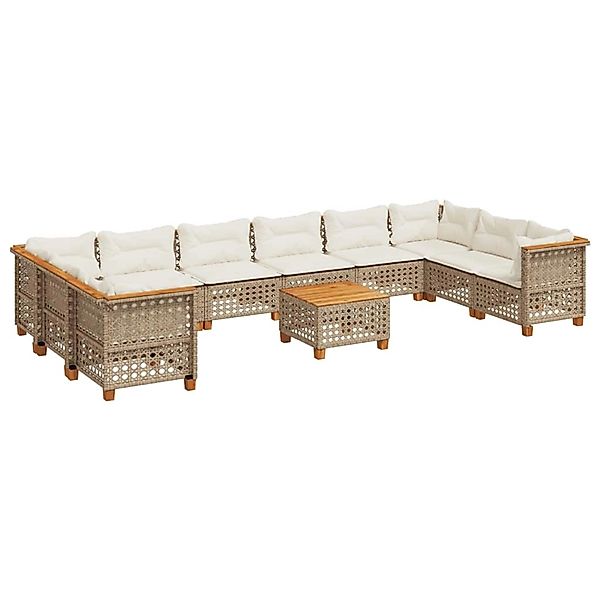 vidaXL 11-Tlg Garten-Sofagarnitur mit Kissen Beige Poly Rattan 3262030 günstig online kaufen
