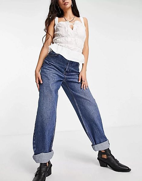 Topshop – One – Oversize-Mom-Jeans in Mittelblau günstig online kaufen