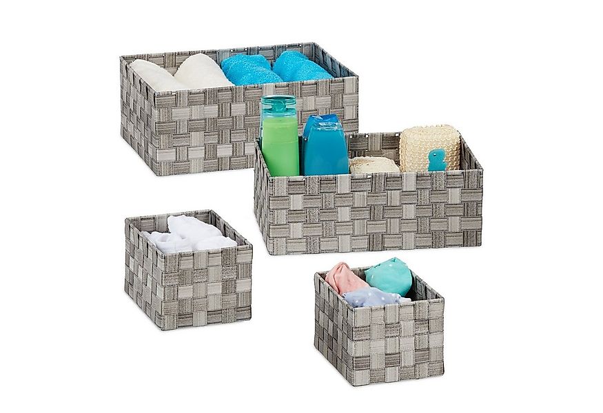 relaxdays Aufbewahrungskorb Flechtoptik 4er Set, grau günstig online kaufen