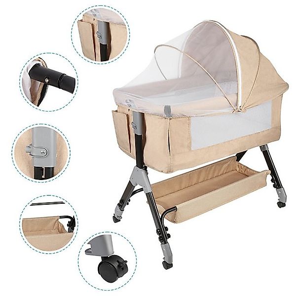 JEOBEST Beistellbett Baby, Grab-and-go Baby Bett mit Matratze & Rädern für günstig online kaufen