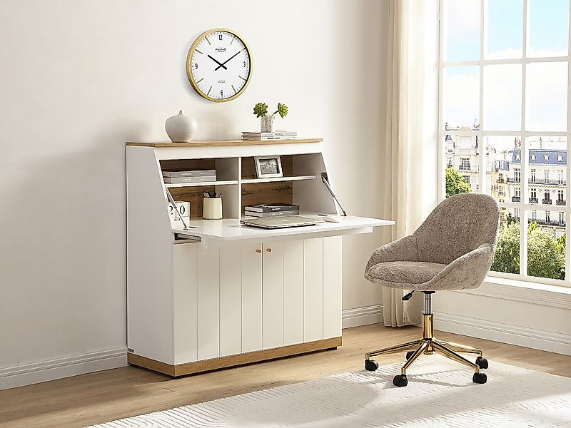 Sekretär - MDF - Weiß & Natur - DUTASI günstig online kaufen