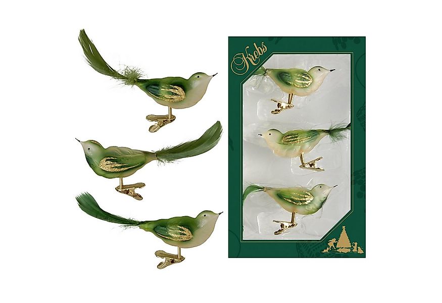 Krebs Glas Lauscha Weihnachtsbaumklammer Glasvögel im 3er Set - Grün Transp günstig online kaufen