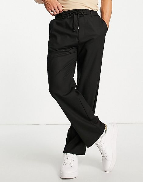 Pull&bear – Hose mit weitem Bein und elastischem Bund in Schwarz günstig online kaufen