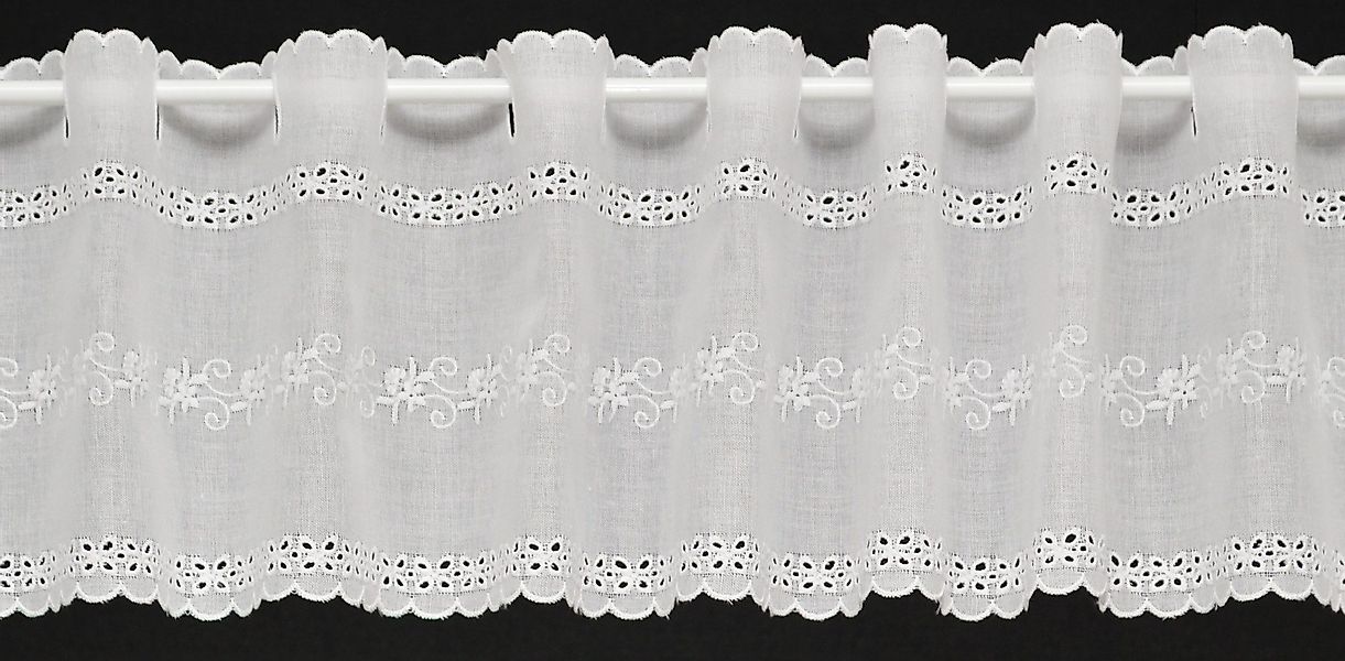 Gardinen Kranzusch Scheibengardine Batist Stickerei, Stangendurchzug, günstig online kaufen