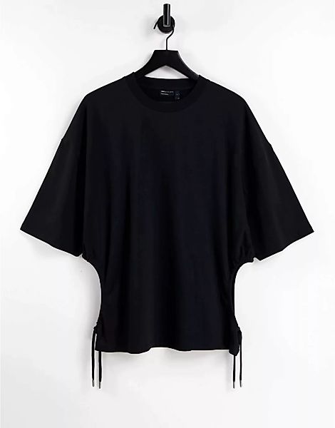 ASOS DESIGN – Oversize-T-Shirt in Schwarz mit seitlichen Zierausschnitten günstig online kaufen