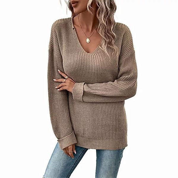 RUZU UG Strickpullover Damen Pullover mit langen Ärmeln V-Ausschnitt Herbst günstig online kaufen
