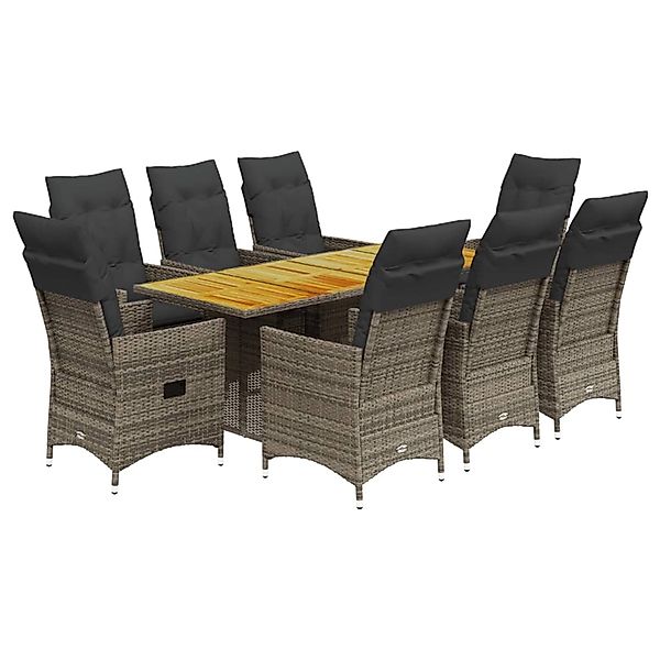 vidaXL 9-Tlg Garten-Essgruppe mit Kissen Grau Poly Rattan 3276733 günstig online kaufen