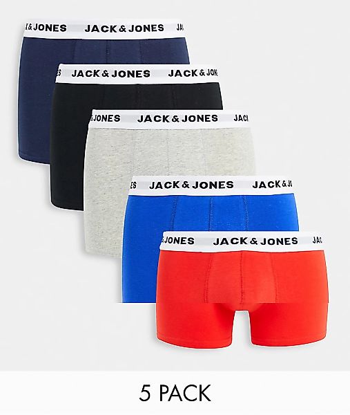 Jack & Jones – 5er-Pack mehrfarbiger Unterhosen mit farblich abgesetztem Bu günstig online kaufen