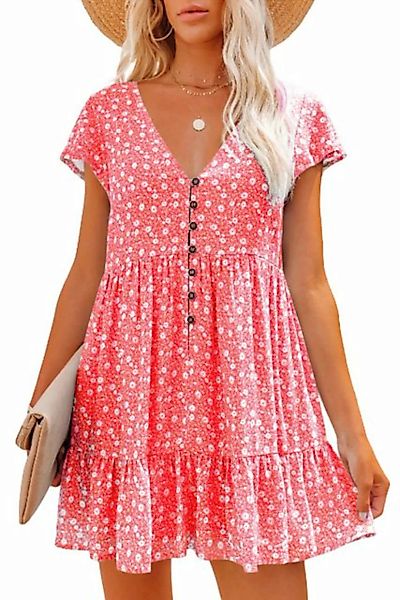 JDMGZSR Sommerkleid Sommerkleid mit V-Ausschnitt und Button-Down-Print und günstig online kaufen